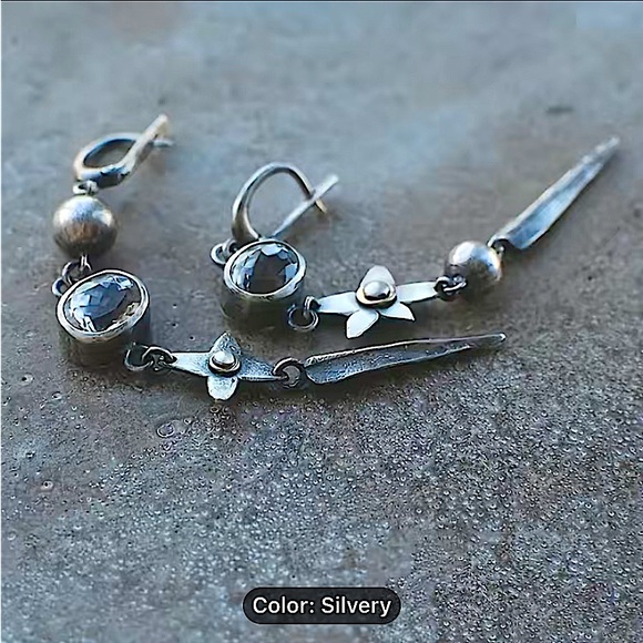 Vintage Irregular Boho Earrings, Geometric, Handmade, Silver, - Picture 5 of 6